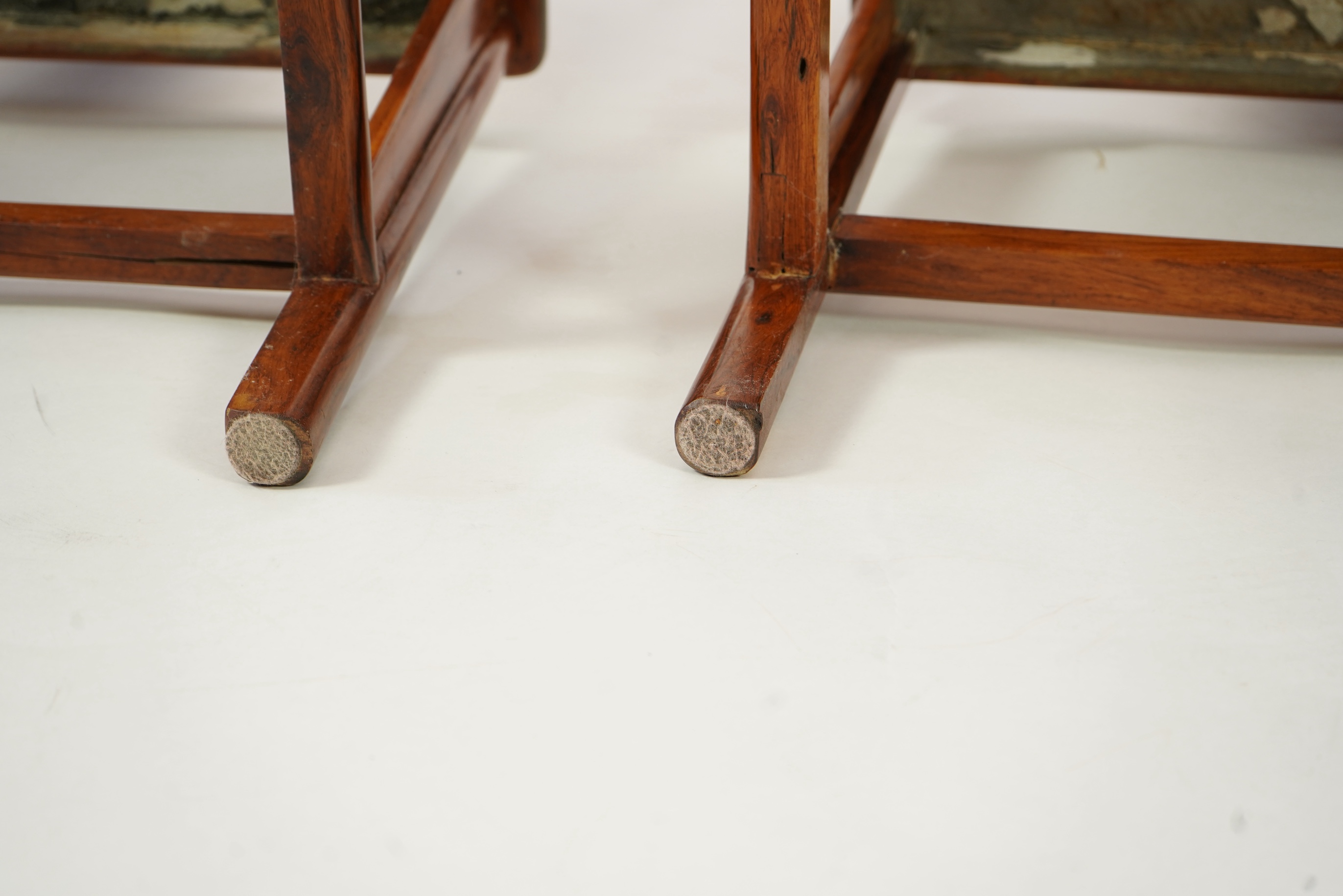 A pair of Chinese huanghuali and brass mounted horseshoe-back armchairs, quanyi, 19th century